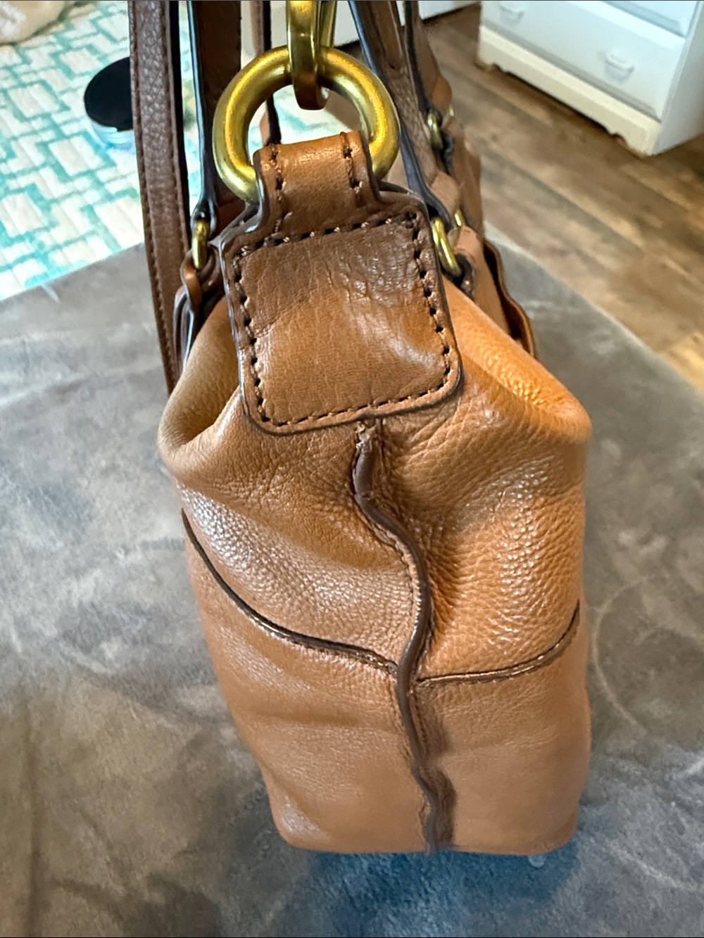 FOSSIL 1954 Julia Satchel Brown Pebbled Leather Crossbody Bag Tote - Picture 4 of 10